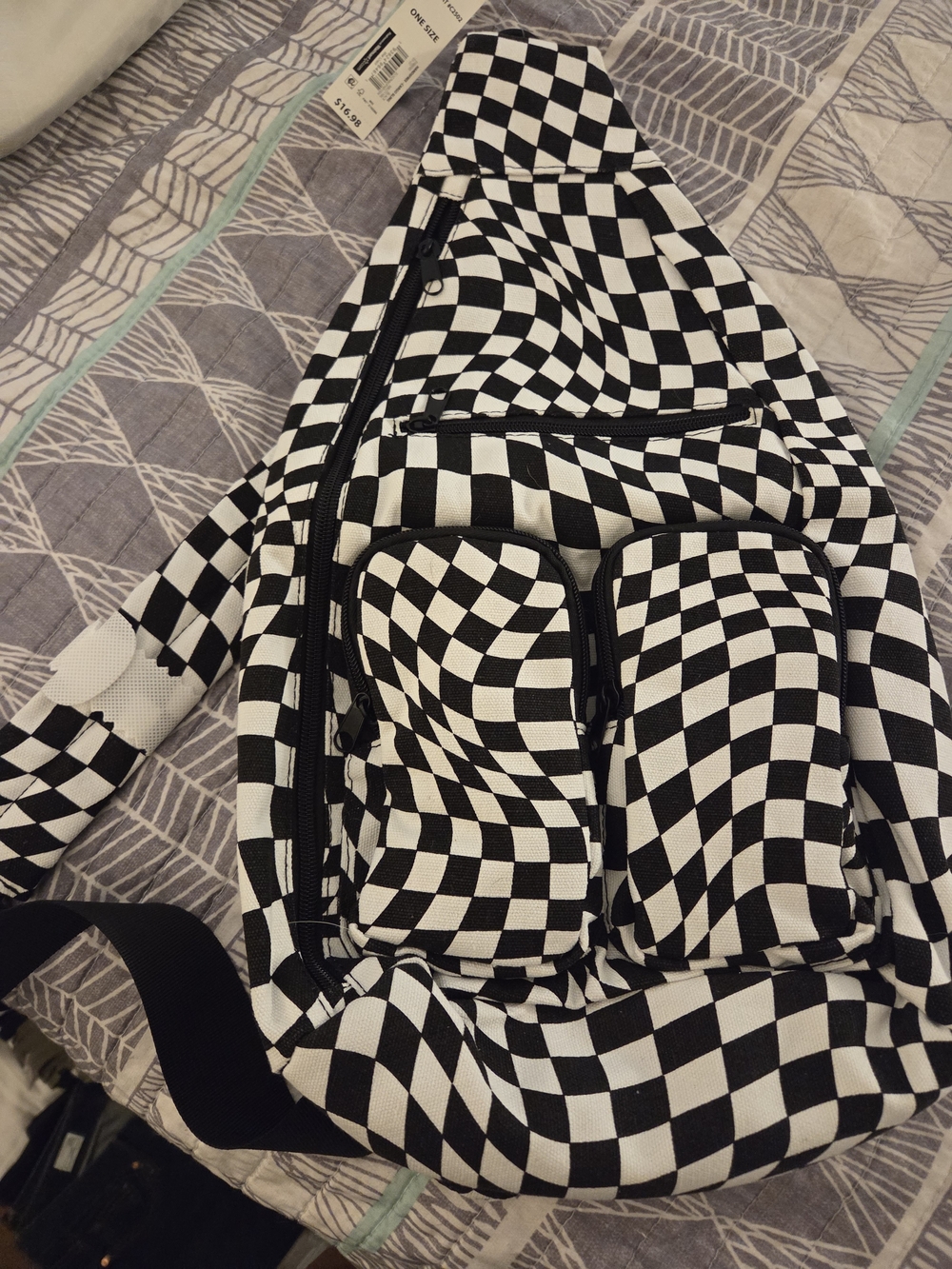 No Boundaries Black & White Checkerboard Crossbody Sling Bag NWT